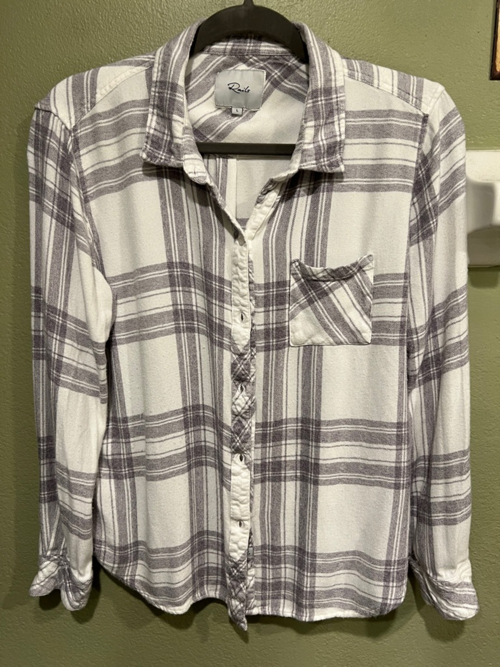 Rails White and Light Gray Plaid Button-Down Shirt